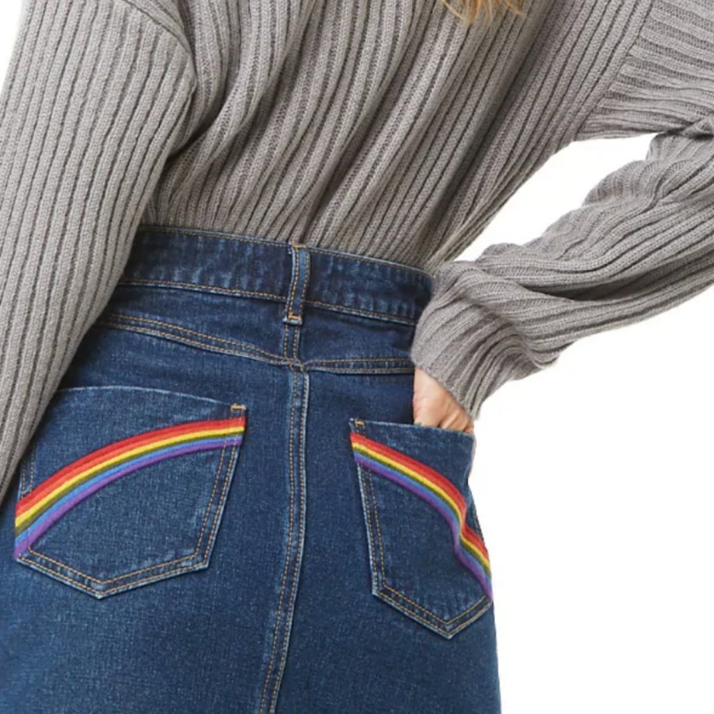 Embroidered Rainbow Denim Mini Skirt - Picture 3 of 5